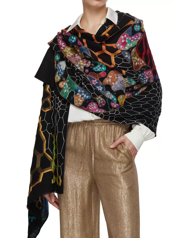 Scarves & Wraps>JANAVI The New King Embroidered Merino Wool Scarf