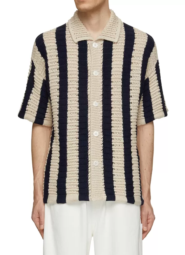 Shirts>ORLEBAR BROWN Thomas Short Sleeve Stripe Crochet Shirt