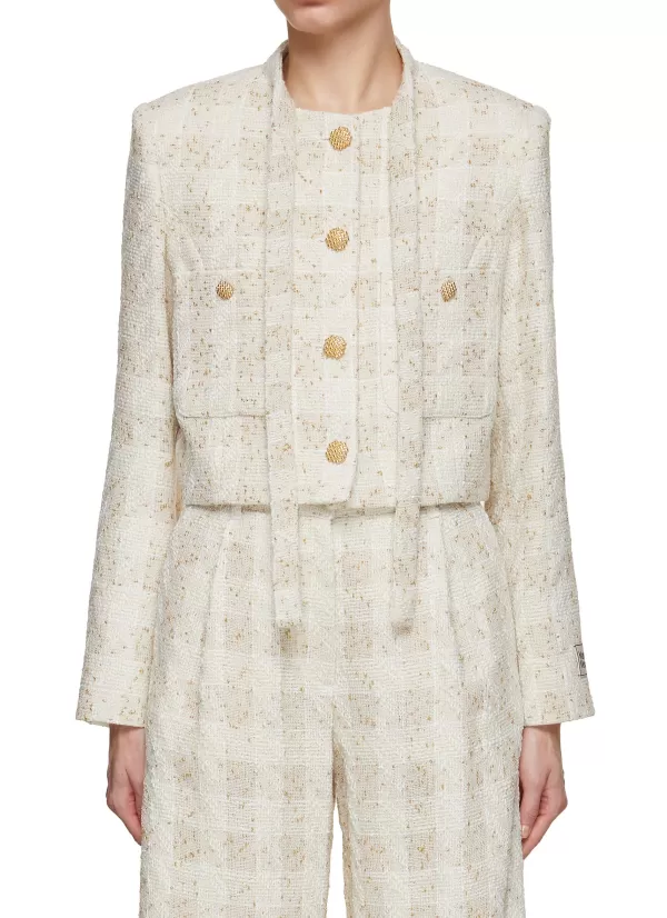 Jackets>MARDI MERCREDI-ACTIF Tie Neck Cropped Tweed Jacket