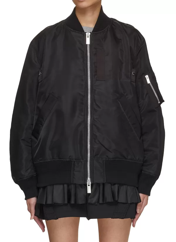 Jackets>SACAI Tiered Pleated Bomber Jacket