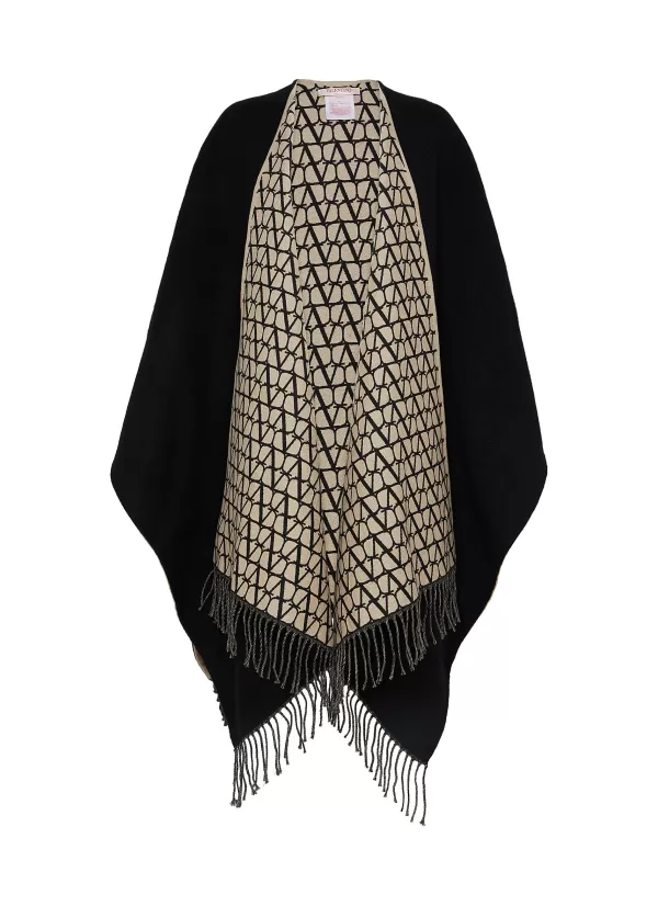 Scarves & Wraps>VALENTINO Toile Iconographe Fringed Wool Cashmere Silk Poncho