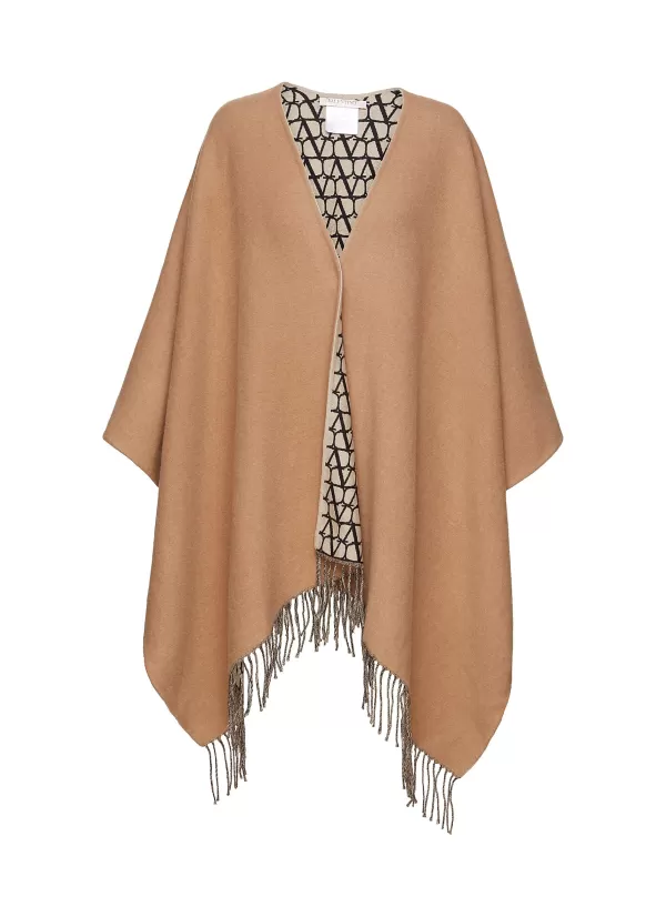 Scarves & Wraps>VALENTINO Toile Iconographe Fringed Wool Cashmere Silk Poncho