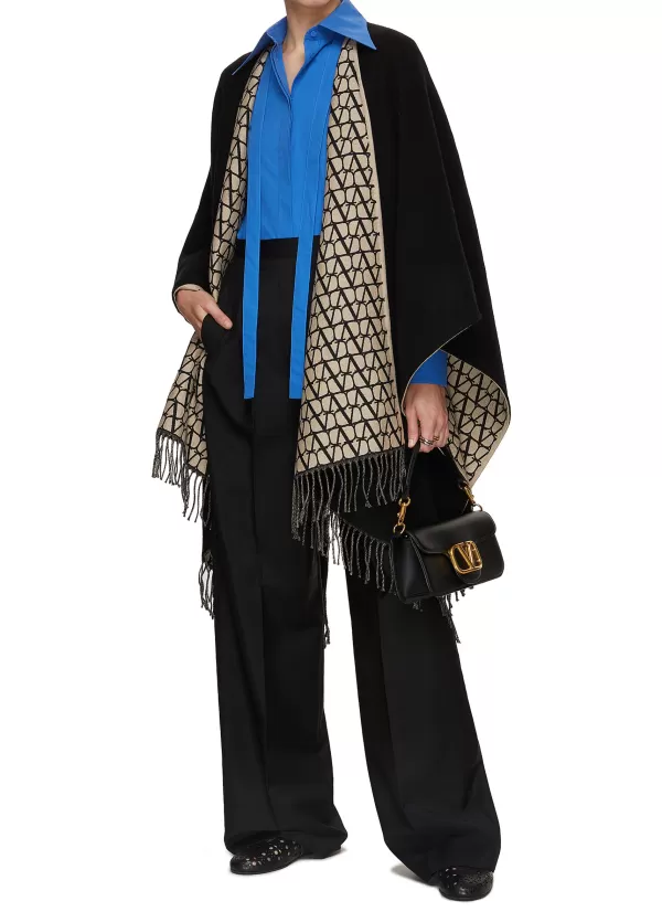 Scarves & Wraps>VALENTINO Toile Iconographe Fringed Wool Cashmere Silk Poncho