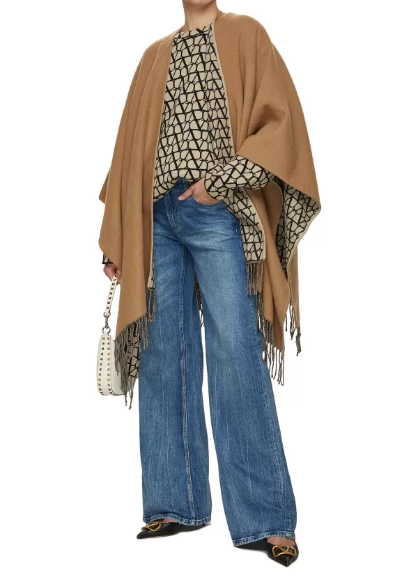 Scarves & Wraps>VALENTINO Toile Iconographe Fringed Wool Cashmere Silk Poncho