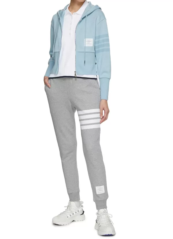 Jackets>THOM BROWNE Tonal 4 Bar Zip Up Hoodie