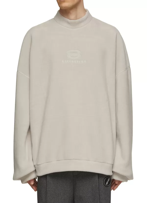 Pullovers & Hoodies>BALENCIAGA Tonal Embroidered Logo Fleece Sweatshirt