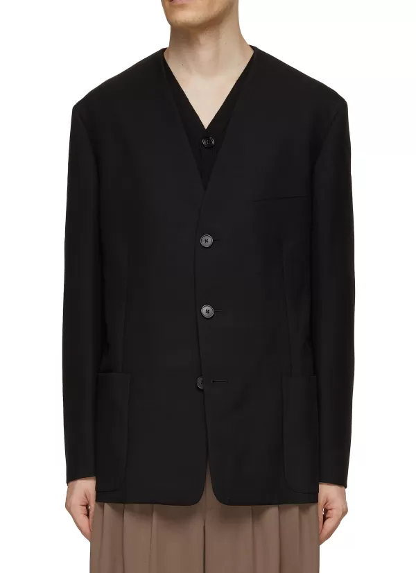 Suits>THE ROW Toran Collarless Wool Blazer