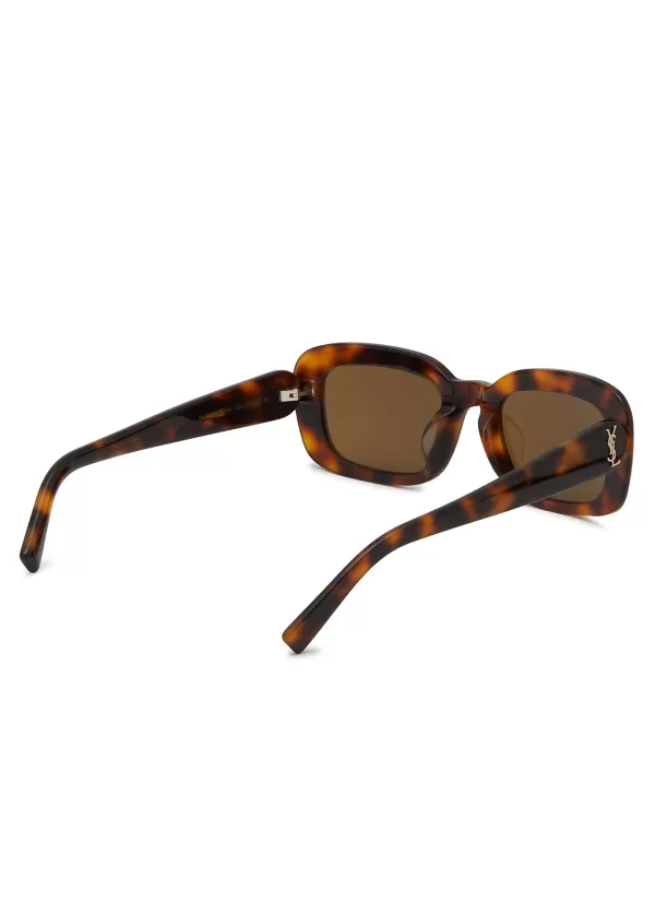 Eyewear>SAINT LAURENT Tortoiseshel-Effect Acetate Rectangle Sunglasses