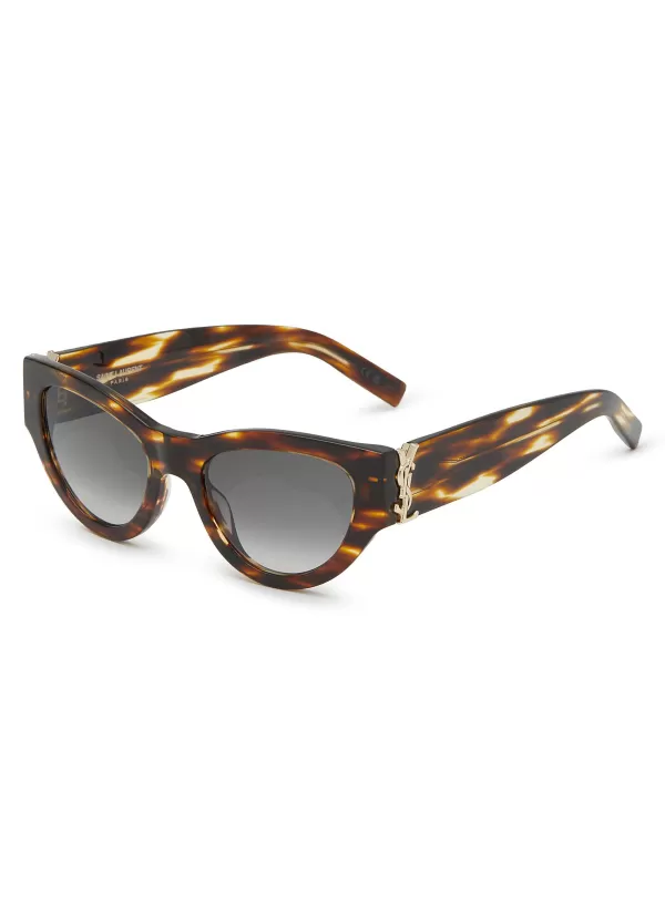 Eyewear>SAINT LAURENT Tortoiseshel-Effect Acetate Round Sunglasses