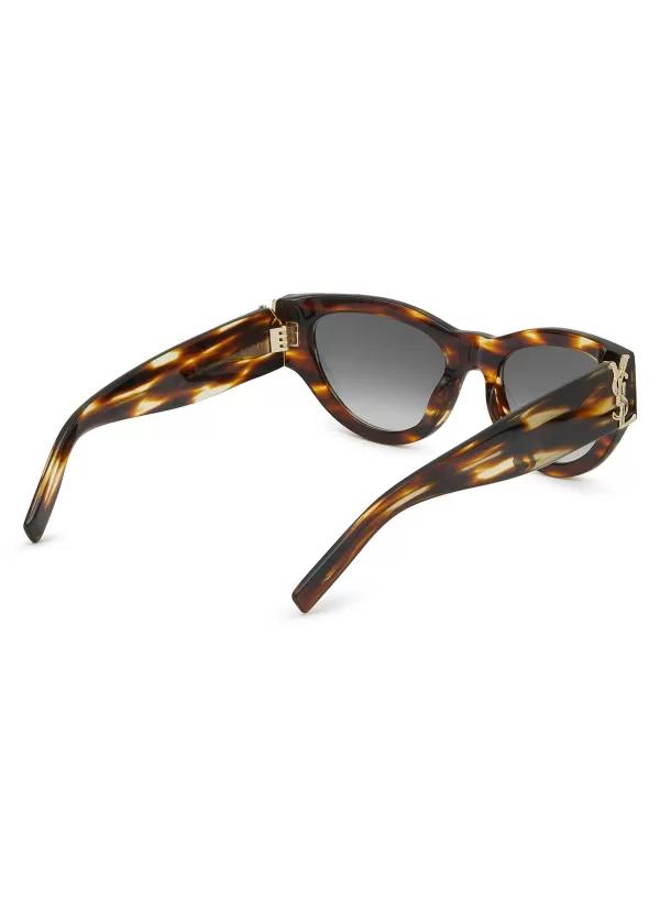 Eyewear>SAINT LAURENT Tortoiseshel-Effect Acetate Round Sunglasses