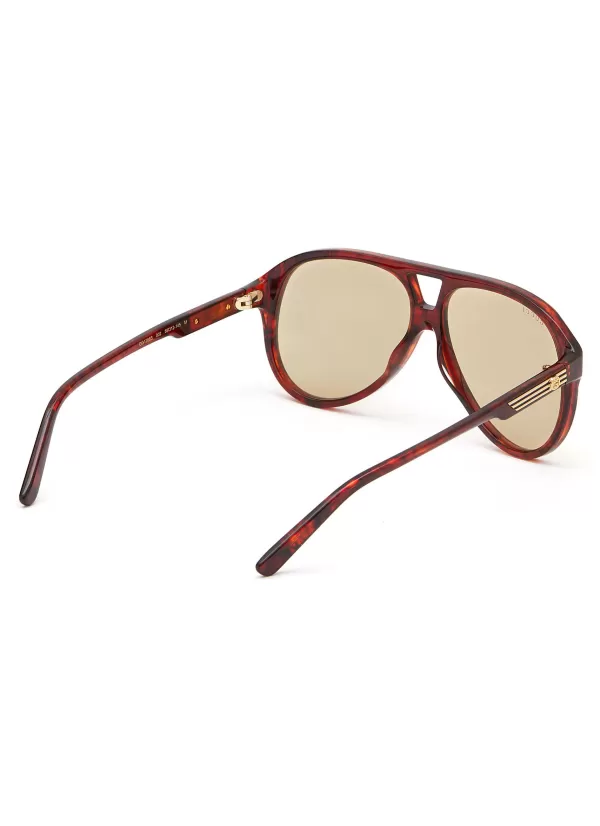 Eyewear>GUCCI Tortoiseshell Effect Acetate Aviator Sunglasses