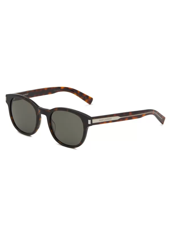 Eyewear>SAINT LAURENT Tortoiseshell Effect Acetate Round Sunglasses