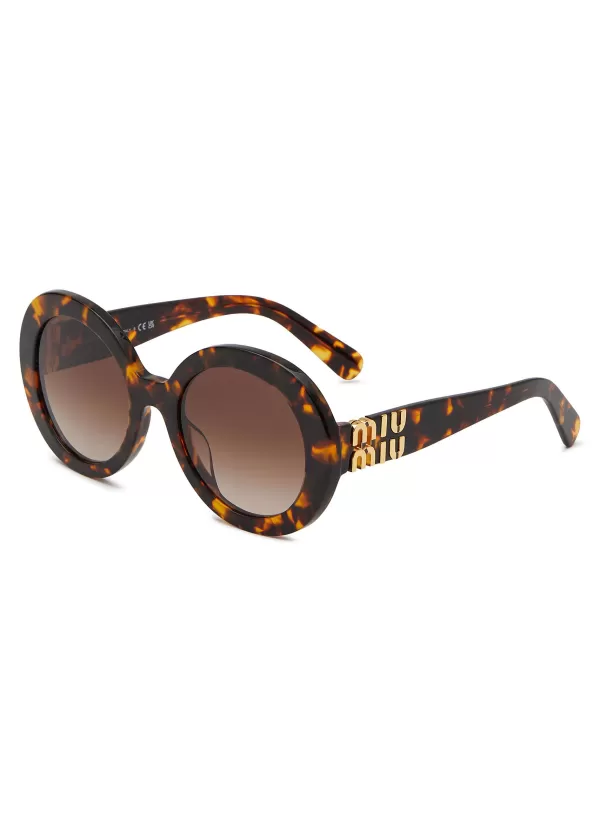 Eyewear>MIU MIU Tortoiseshell Effect Acetate Round Sunglasses