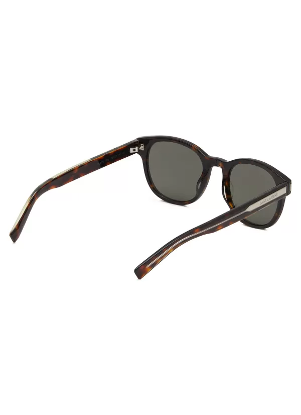 Eyewear>SAINT LAURENT Tortoiseshell Effect Acetate Round Sunglasses