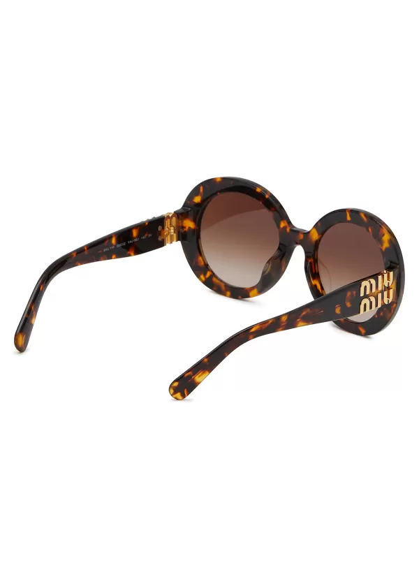 Eyewear>MIU MIU Tortoiseshell Effect Acetate Round Sunglasses