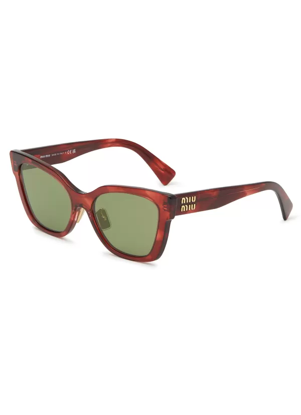 Eyewear>MIU MIU Tortoiseshell Effect Acetate Square Sunglasses