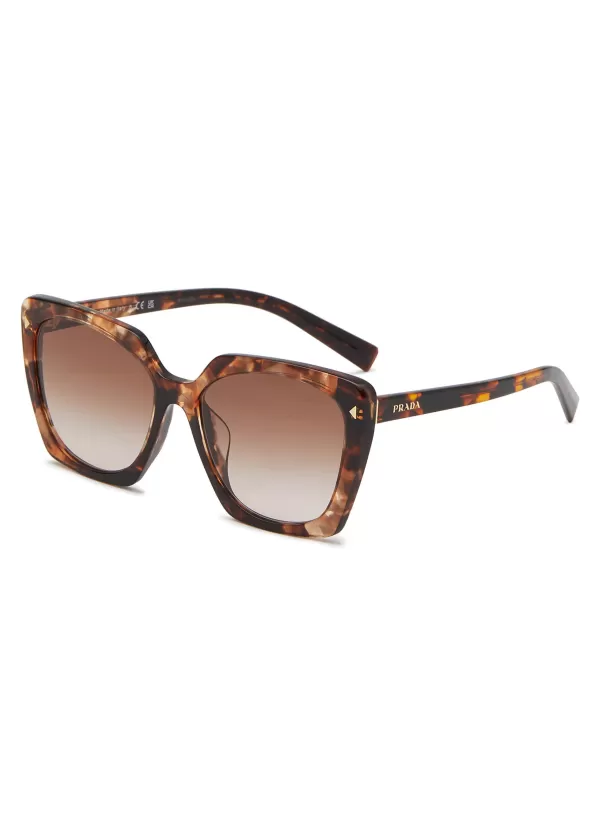 Eyewear>PRADA Tortoiseshell Effect Acetate Square Sunglasses