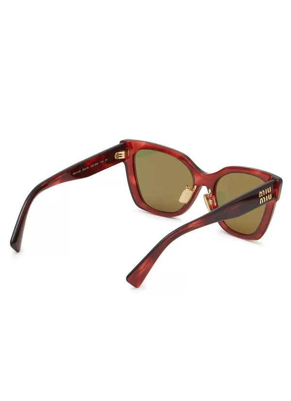 Eyewear>MIU MIU Tortoiseshell Effect Acetate Square Sunglasses