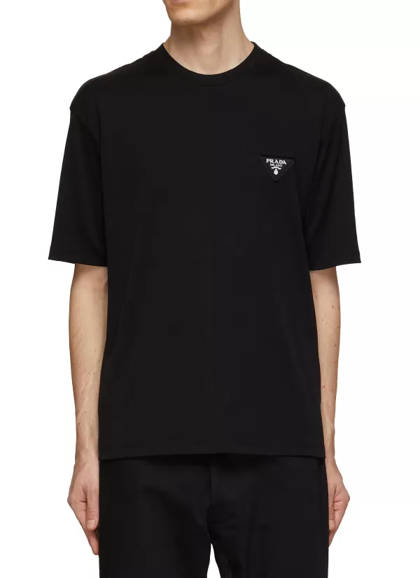 T-Shirts>PRADA Triangle Logo Crewneck T-Shirt