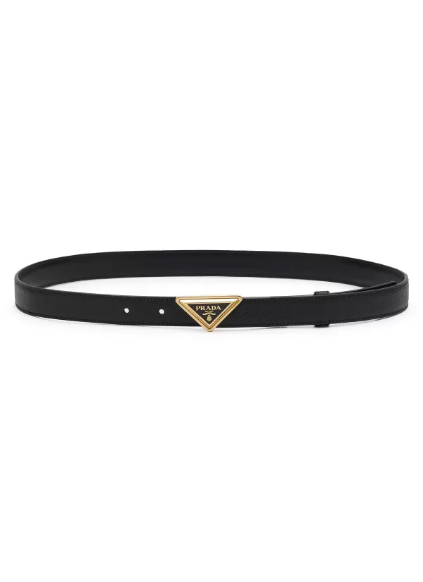 Belts>PRADA Triangle Metal Logo Buckle Saffiano Leather Belt