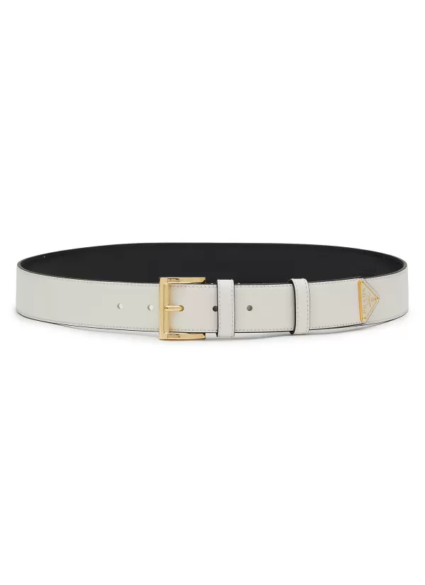 Belts>PRADA Triangle Metal Logo Leather Belt