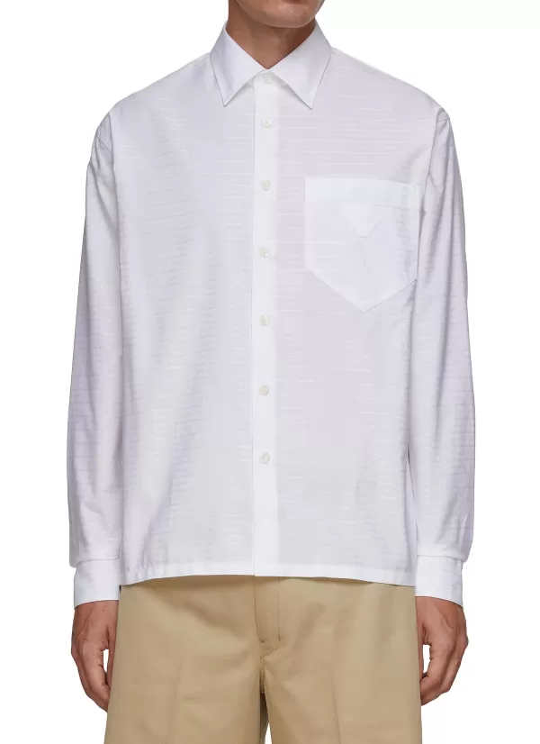 Shirts>PRADA Triangular Logo Cotton Shirt