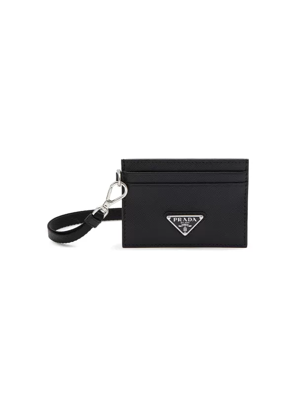 Small Leather Goods>PRADA Triangular Logo Leather Cardholder Necklace