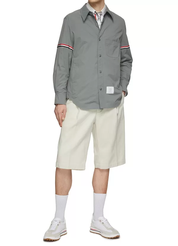 Shirts>THOM BROWNE Tricoloured Armband Nylon Shirt Jacket