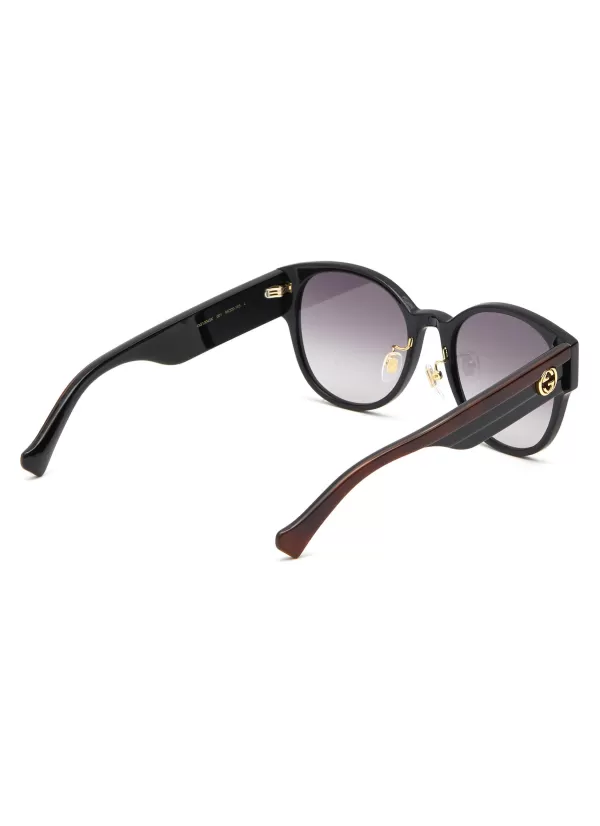 Eyewear>GUCCI Tricoloured Temple Acetate Round Sunglasses