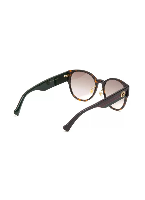 Eyewear>GUCCI Tricoloured Temple Tortoiseshell Effect Acetate Round Sunglasses