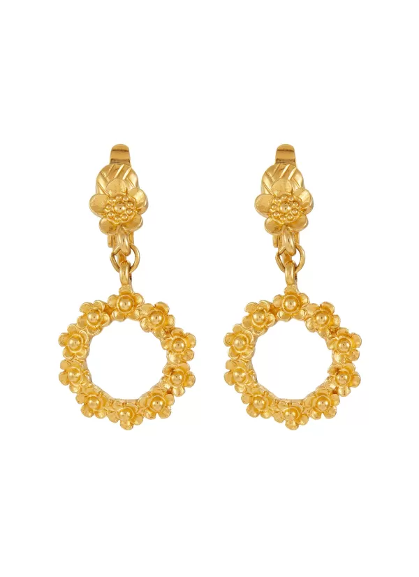 Vintage Accessories>* Trifari Gold Toned Flower Hoop Earrings