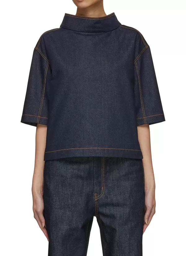 Tops>WE11DONE Turtleneck Denim Blouse