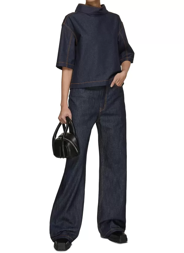 Tops>WE11DONE Turtleneck Denim Blouse