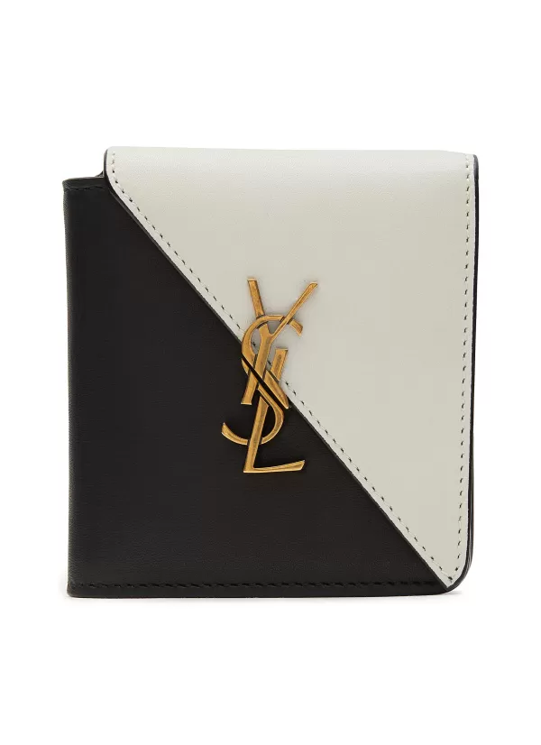 Small Leather Goods>SAINT LAURENT Two Toned Calfskin Leather Fold Wallet