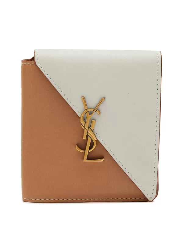 Small Leather Goods>SAINT LAURENT Two Toned Calfskin Leather Fold Wallet