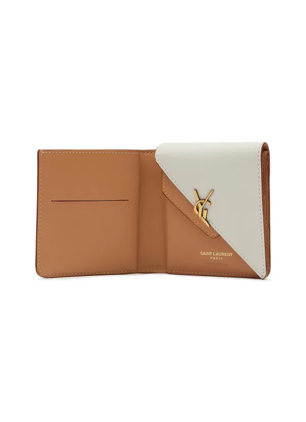 Small Leather Goods>SAINT LAURENT Two Toned Calfskin Leather Fold Wallet