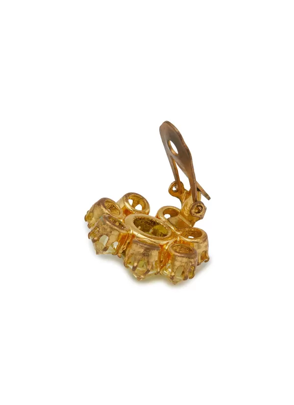 Vintage Accessories>* Unsigned Gold Tone Amber Crystals Chartreuse Diamante Clip On Earrings