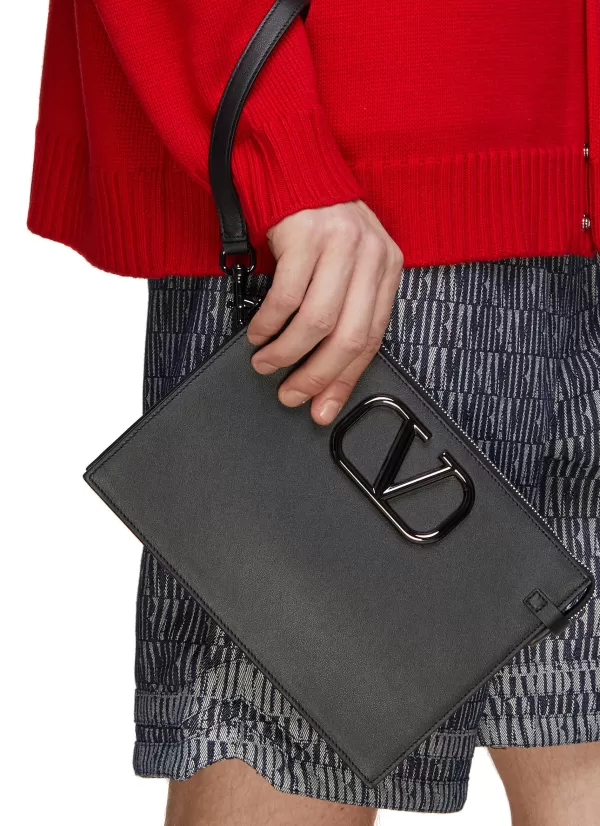 Small Leather Goods>VALENTINO Vlogo Leather Clutch