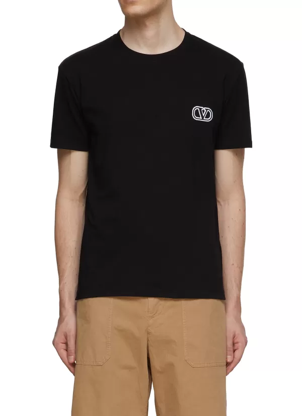 T-Shirts>VALENTINO Vlogo Patch Cotton T-Shirt