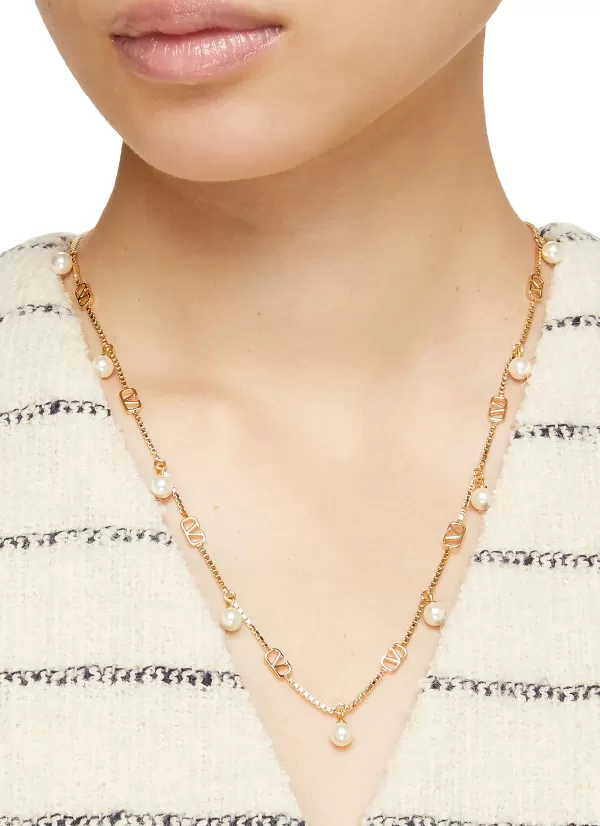 Fashion Jewellery>VALENTINO Vlogo Signature Pearl Brass Necklace