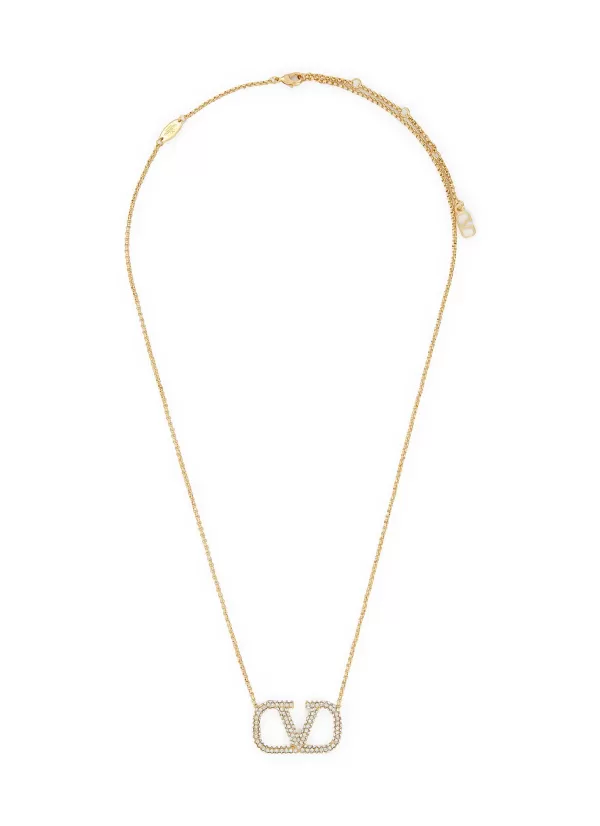 Fashion Jewellery>VALENTINO Vlogo Signature Strass Brass Necklace