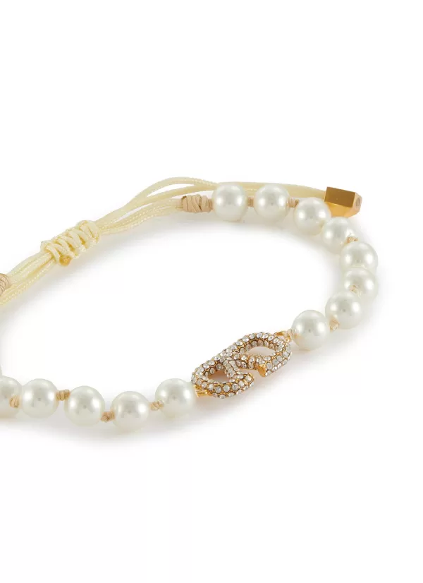 Fashion Jewellery>VALENTINO Vlogo Swarovski Crystal & Pearl Brass Bracelet