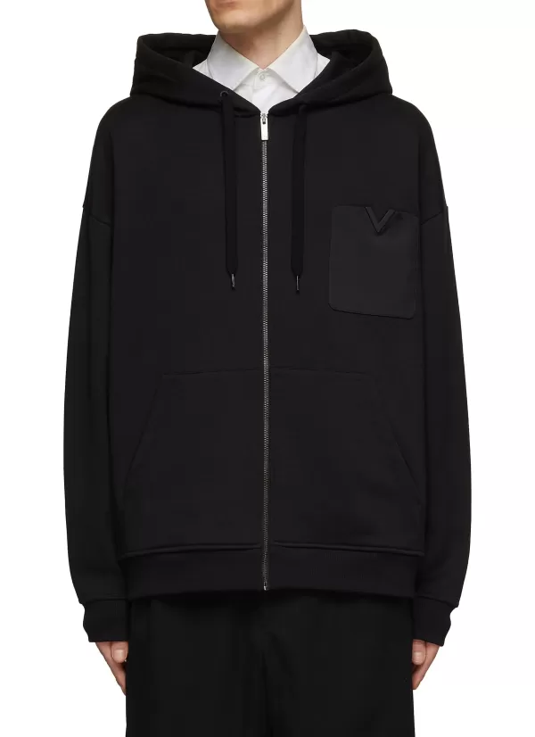 Pullovers & Hoodies>VALENTINO V-Plate Pocket Hoodie