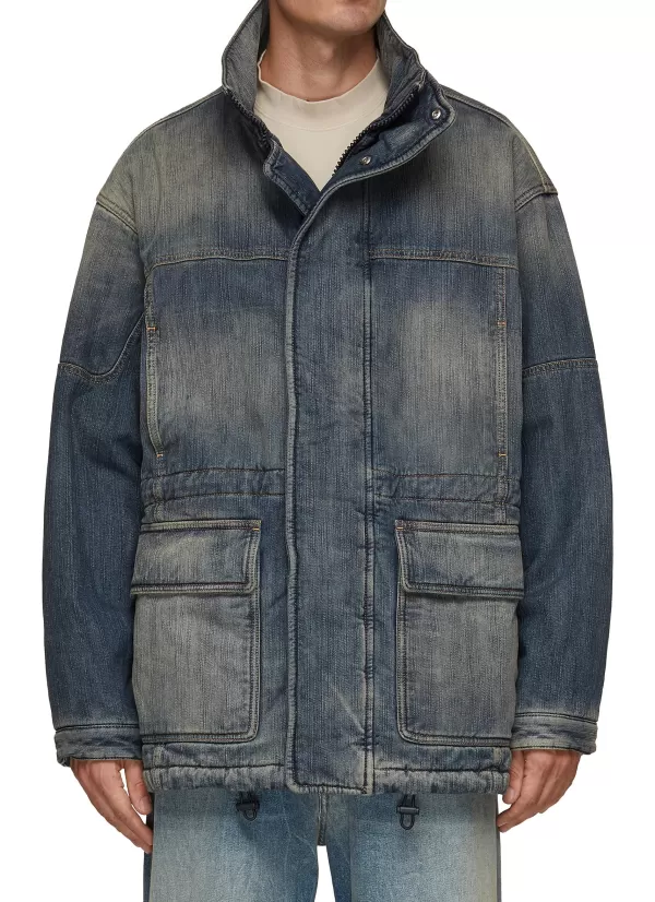 Coats>BALENCIAGA Washed Denim Parka Jacket