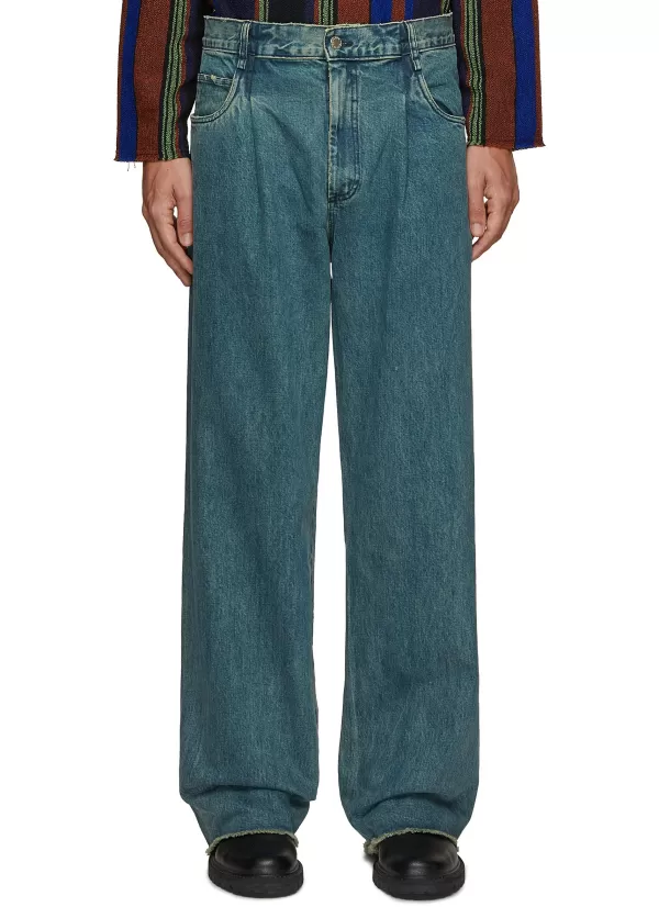 Pants>SONG FOR THE MUTE Wide Leg Raw Hem Boyfriend Jeans