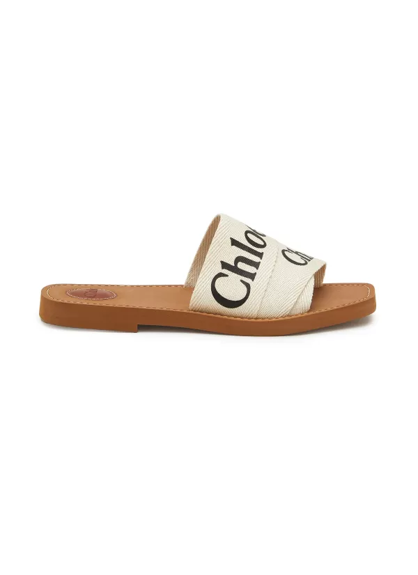 Slides>CHLOÉ Woody Logo Linen Sildes