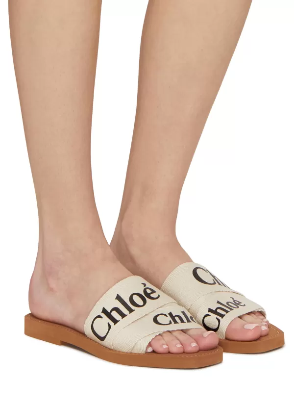 Slides>CHLOÉ Woody Logo Linen Sildes