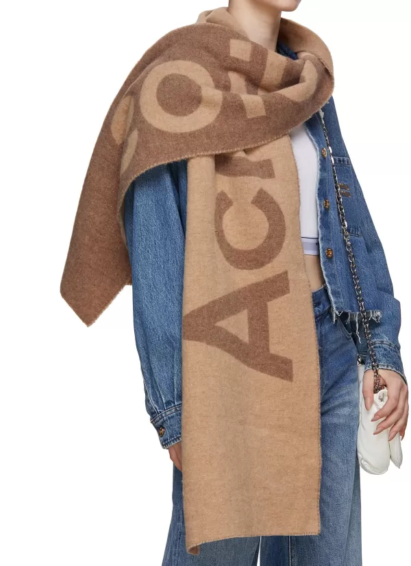 Scarves & Wraps>ACNE STUDIOS Wool Blend Contrast Logo Scarf