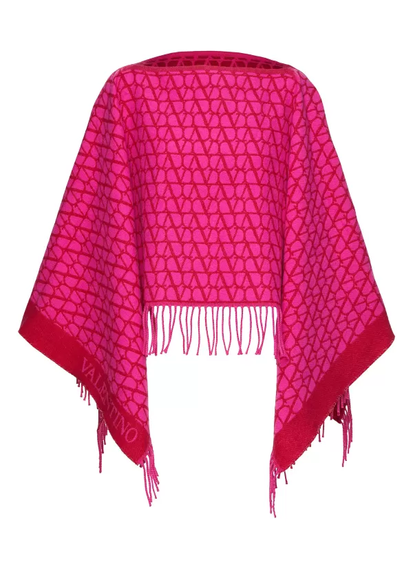 Scarves & Wraps>VALENTINO Wool Cashmere Blend Toile Iconographe Poncho