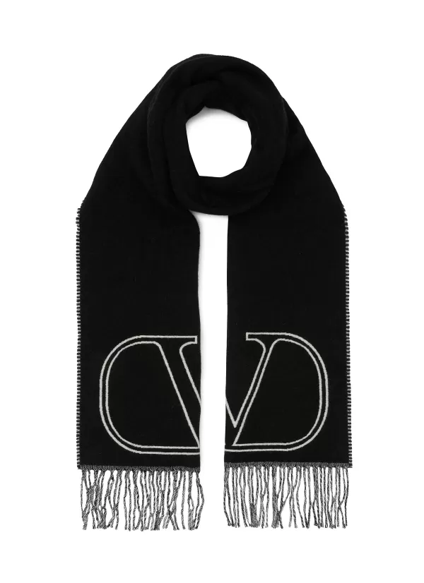 Scarves>VALENTINO Wool Cashmere Blend Vlogo Scarf